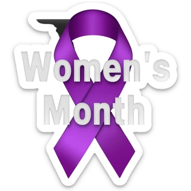 Purple ribbon with black background with written women’s month sticker