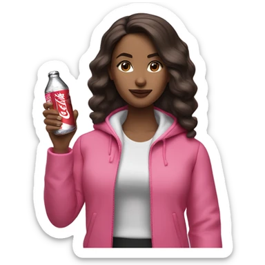 Woman with dark brown hair, dark brown eyed and light skin waring pink lulu lemon jacket, drinking cherry diet coke bottle’s  sticker