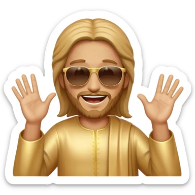 dancing figure of rejoicing Jesus with  sunglases golden  sticker