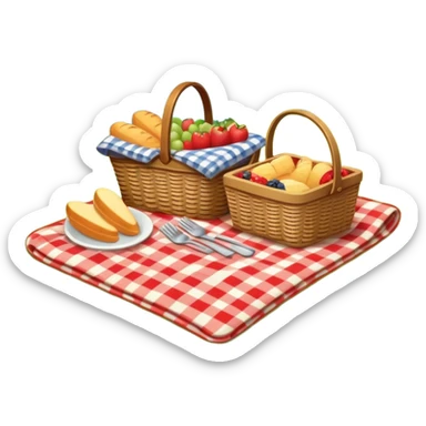picnic scene with a blanket, basket, and food outdoors sticker
