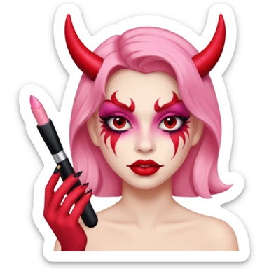 demonio rosa pintándose los labios sticker