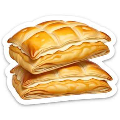 Burek sa Sirom Cinematic Realistic Burek sa Sirom Dish Emoji, depicted as a flat, flaky pastry filled with cheese, rendered with crisp textures and warm, inviting lighting. sticker
