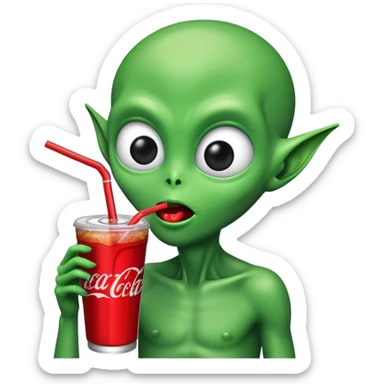 alien sipping Coke with a straw sticker