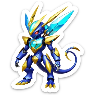 Shiny Futuristic Fakemon-Pokemon-Digimon-Spectrobes-fusion, full body sticker