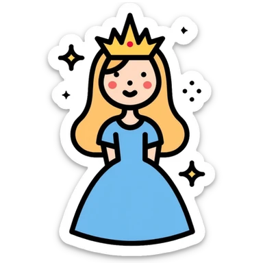 Glinda the Good Witch, blonde hair, blue dress, crown, and bubble sticker