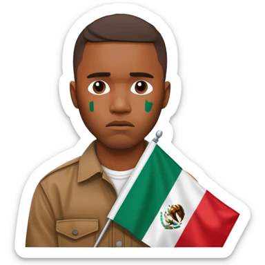 Frank ocean holding the Mexican flag and his face looks sad with twars sticker