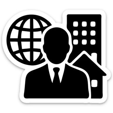 Ícono de real estate que refleje a nuestro cliente ideal: Empresarios y propietarios internacionales que necesitan vender, reinvertir o diversificar su portafolio en propiedades residenciales o comerciales en Miami, con absoluta confidencialidad y criterio. sticker