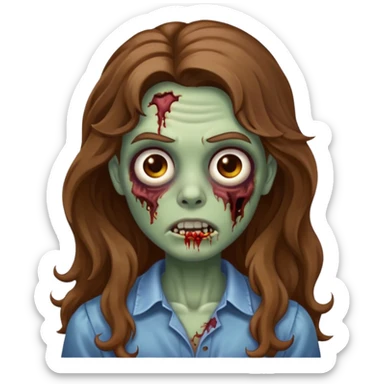 zombie com cabelo ondulado longo marrom e sem franja fofa sticker