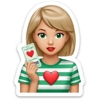 Heart in green striped T-shirt ￼ with Taylor Swift tickets sticker
