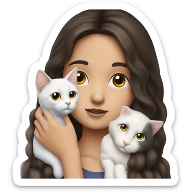 brunette girl holding white cat with heterochromia ￼ sticker
