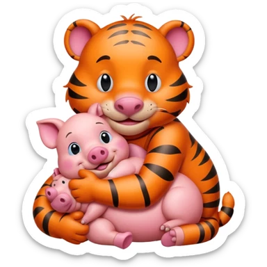 a big tigger hugging small piggy  sticker