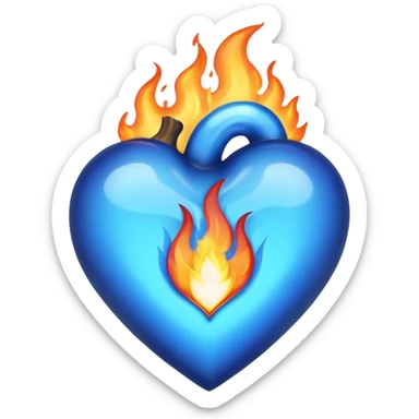 burning blue heart with blue flame sticker