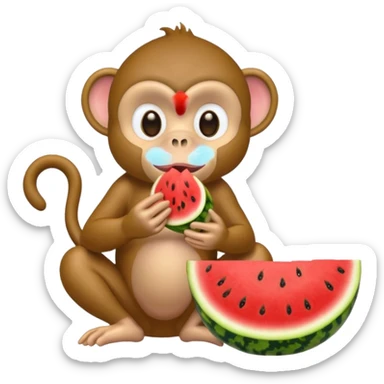A monkey eating watermelon and chicken  sticker