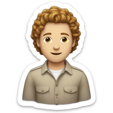 white guy with brown curly middle parting hair sticker