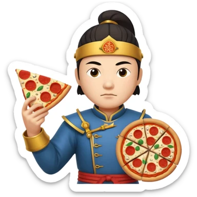 chinese ancient warrior with pizza sticker