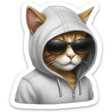 Cat programmer in hoodie in sunglasses hack the system sticker