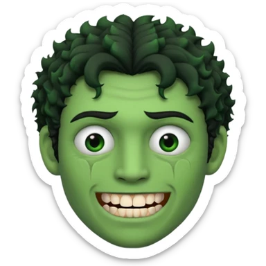 🙎🏻‍♂️com o dente serrado cabelo cacheado de cor de pele Verde com marca de rasgo nas olheiras  sticker