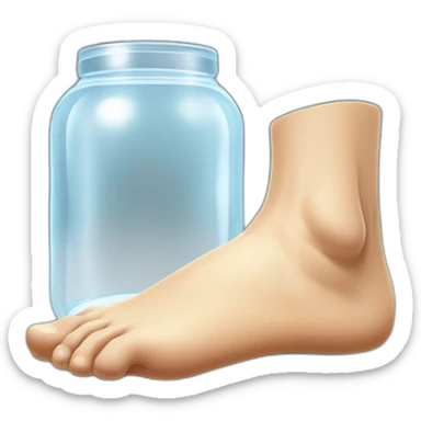 human feet and ankles standing on the floor with an empty transparent jar between them,outside,to the left and to the right,front view sticker