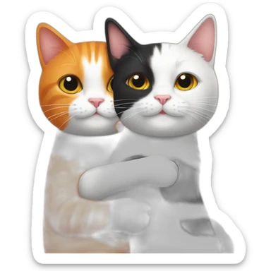 An orange cat and a black and white cat hugging sticker