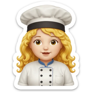 chuppy girl, yellow Long curly hair, happy, wearing chef uniform and chef hat sticker