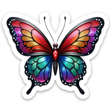 sparkly black and red glittery iridescent rainbow transparent butterfly with detailed intricate patterns sticker