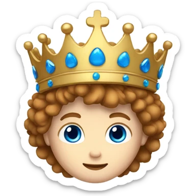 White boy with Brown flippy hair and blue eyes with crown on his head sticker