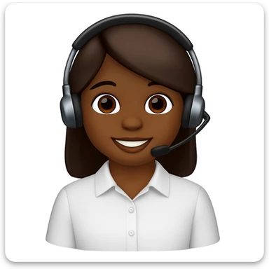 Create an emoji in iPhone style of a smiling brown-skinned girl wearing a telemarketing headset and a basic white shirt (not a polo). The style should resemble iPhone emojis. sticker