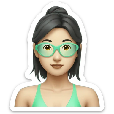 swimming asian girl in mint swimsuit sticker