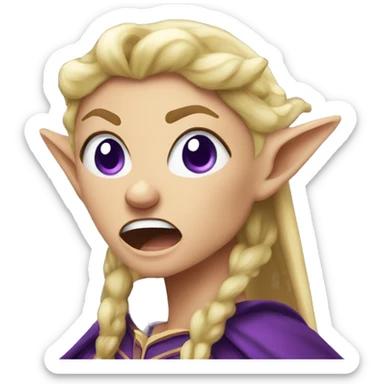 enraged angry, Noble female Elf with Elf ears and blonde hair and purple robes sticker