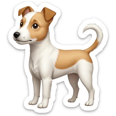 a full body buff white parson russell terrier looking dog the size of a kelpie with light brown long ears and a light brown patch on one eye and a large snout. the rest of the dog is completely white. forward facing sticker