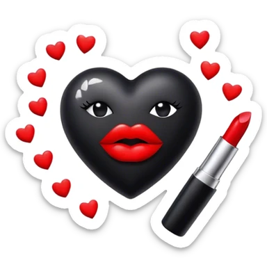 black heart surrounded by a pair of red kisses sticker
