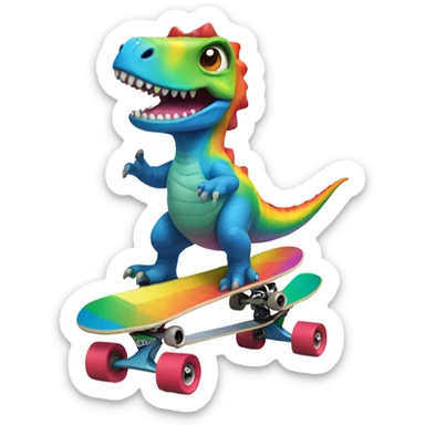 Rainbow dinosaur riding a skateboard  sticker