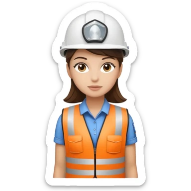 Brunette brown Girl full body standing with her white security helmet and security vest on sticker