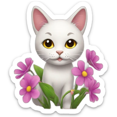 Flowers cat sticker