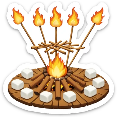 bonfire, with marshmallows on skewers, campfire sticker