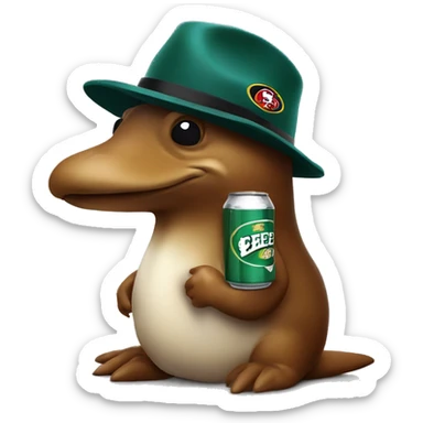 platypus in white 49ers hat with a beer can sticker