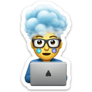 person's head steaming while coding on a laptop sticker