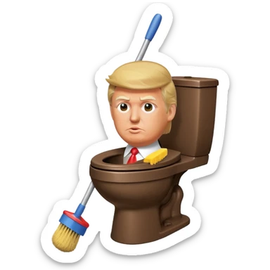 a donald trump shaped toilet brush with shit stains sticker