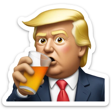 Trump drinking out of a Stanley and eating bubblegum sticker