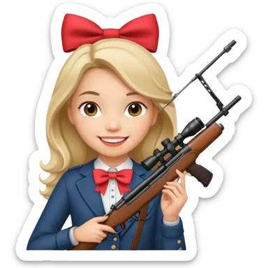 Smile emoji with bow and rifle in her hand sticker