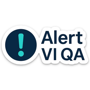 corporate emoji for Slack with the text 'Alert VI QA', using colors HEX #FFFFFF, HEX #001133, and HEX #1BEDBA, clean and professional style, suitable for alert notifications sticker