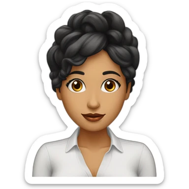 MUJER CABELLO NEGRO, TES MORENA OJOS ALMENDRADOS CAFES, CAMISA CUELLO ALTO NEGRO NARIS AGUILEÑA sticker