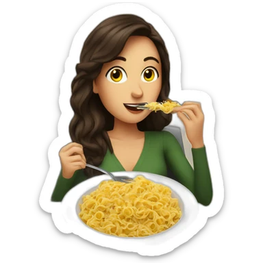 Tall brunette eating pasta in airport lounge sticker