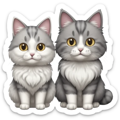 a realistic looking very fluffy grey and white cat sitting next to another cat sticker