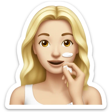 white girl applying cream on face sticker