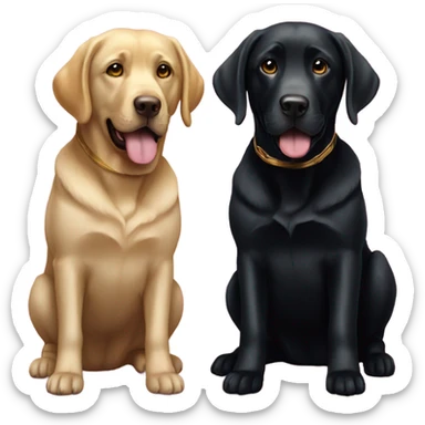 A black Labrador with a golden Labrador  sticker