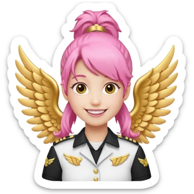 Commander Bloom – pink ponytail pilot in white uniform and gold wings sticker