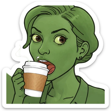 Brown haired woman chugging coffee sticker