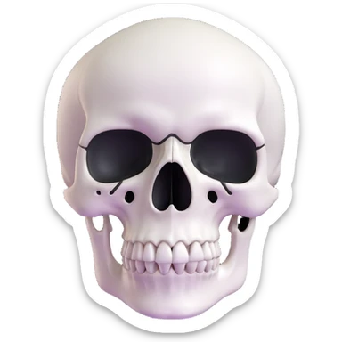 white skull, clean and smooth, detailed features like eye sockets, nasal cavity, and teeth sticker