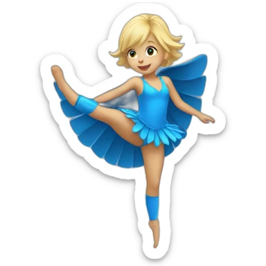 little blonde girl dancing in a blue bird costume sticker